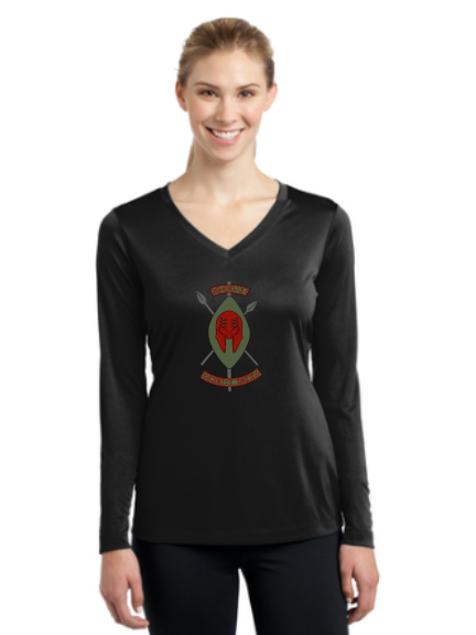 Black Spartans Sport-Tek Women's Long Sleeve V-Neck Tee Pre-Order