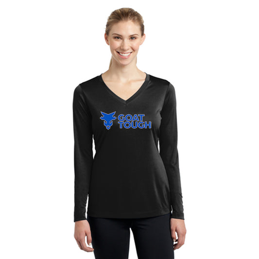 Goat Tough Sport-Tek Women's Long Sleeve V-Neck Tee Pre-Order