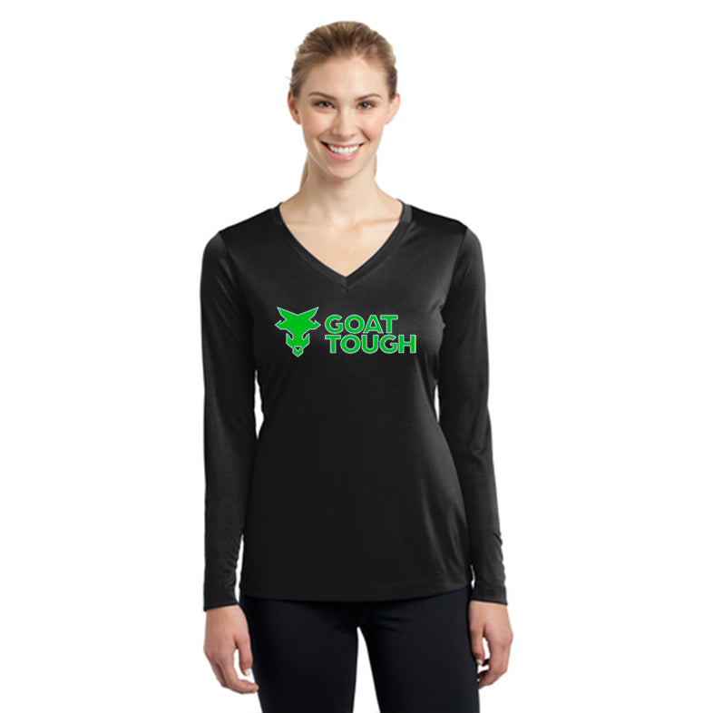 Goat Tough Sport-Tek Women's Long Sleeve V-Neck Tee Pre-Order
