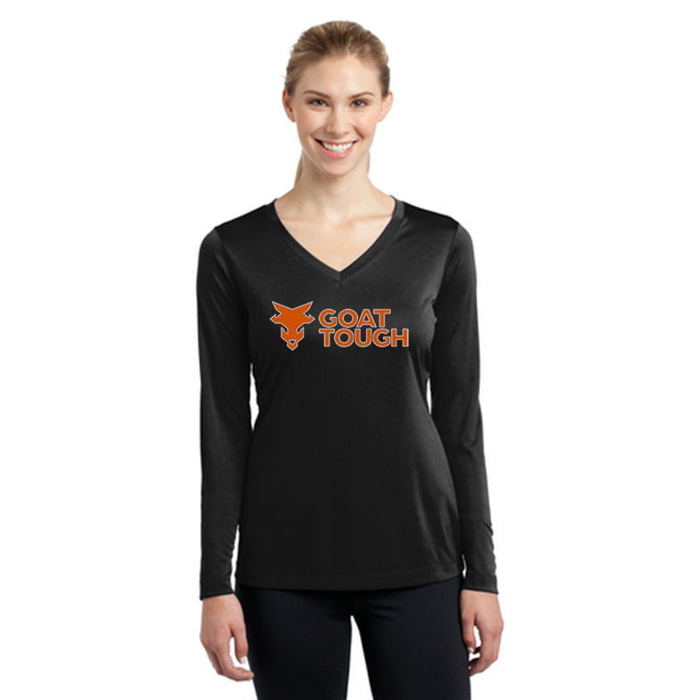 Goat Tough Sport-Tek Women's Long Sleeve V-Neck Tee Pre-Order