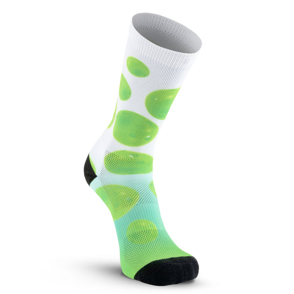 Performance PickleBall Custom Crew Height Socks - White/Green (1 Pair)