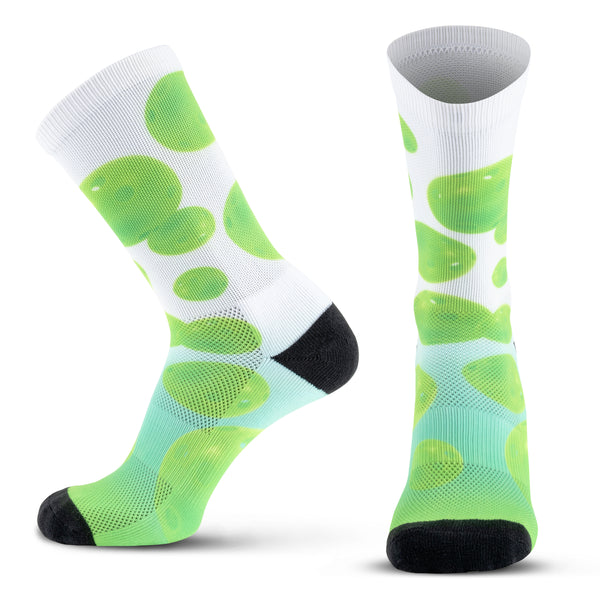 Performance PickleBall Custom Crew Height Socks - White/Green (1 Pair)