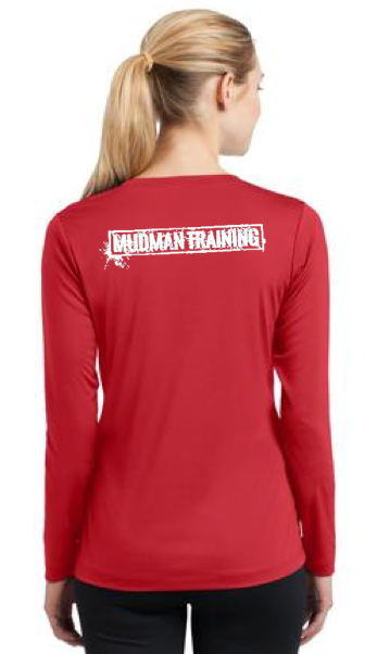 MudMan Training Sport-Tek Ladies Long Sleeve PosiCharge Competitor V-Neck Tee (Red) Pre-Order