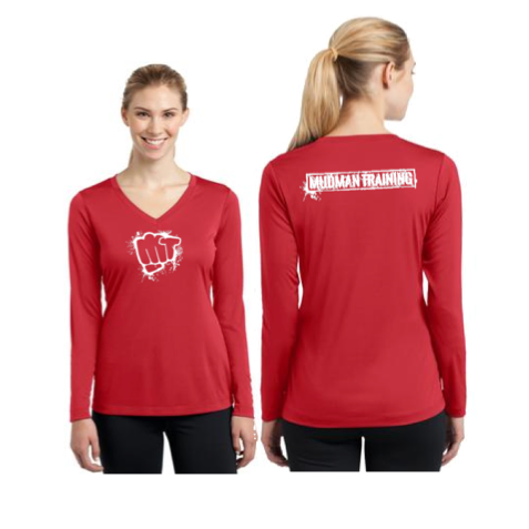 MudMan Training Sport-Tek Ladies Long Sleeve PosiCharge Competitor V-Neck Tee (Red) Pre-Order
